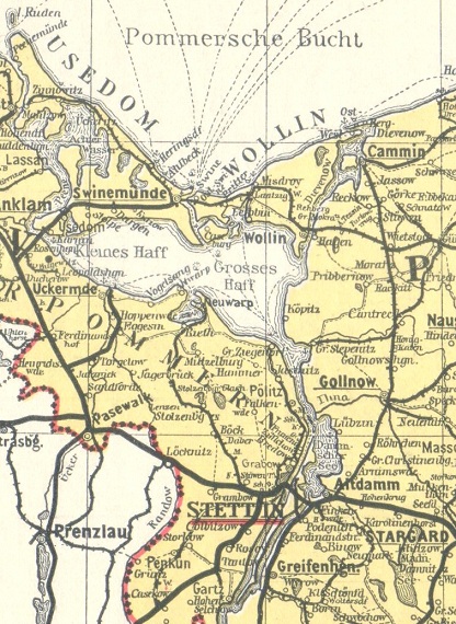Map of Germany MV the mouth of the Oder with
                    large and small lagoon (grosses und kleines Haff)