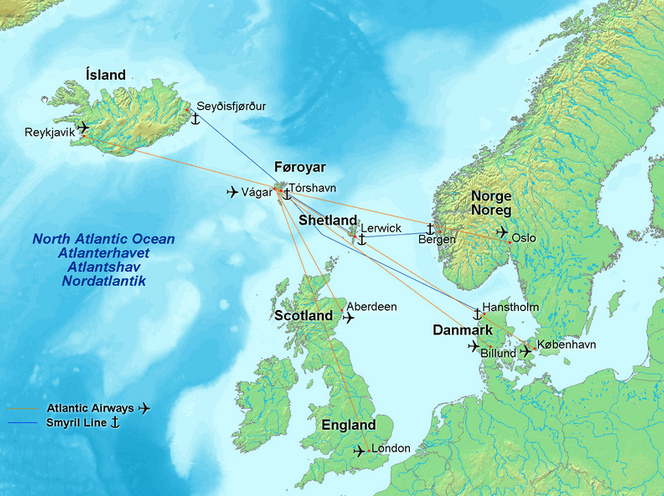 Map of Scandinavia with Faroe Islands
                    and Iceland