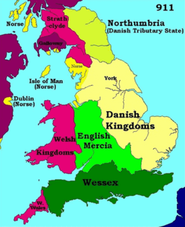 Karte 5: England und Irland mit
                    K�nigreichen um 900