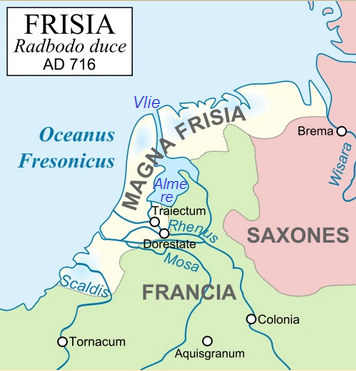 Map: East Friesland (now Germany) and West (now
                  Holland) around the year 716 before the storm surges