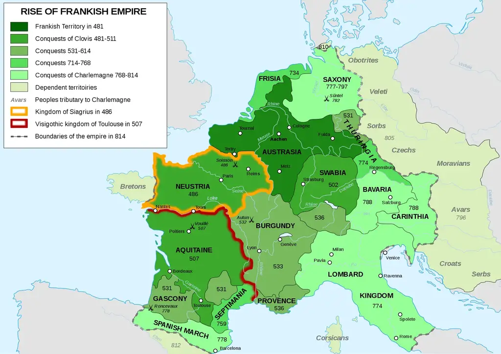 Map with Austrasia from Holland to Thuringia