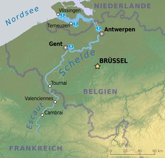 Map: Scheldt River in present-day Belgium