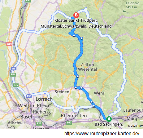 Karte vom Schwarzwald mit Bad
                    S�ckingen und Trudpert