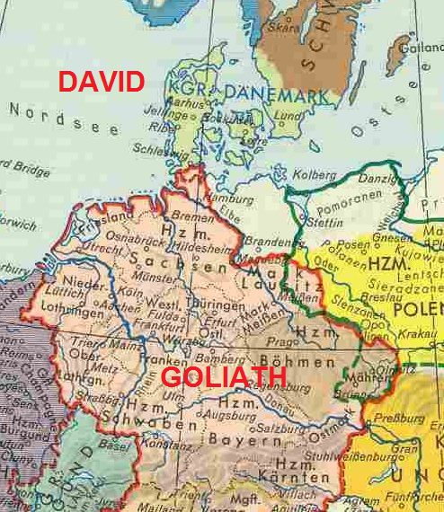 Karte David gegen Goliath: Ganz
                  Mitteleuropa gegen D�nemark