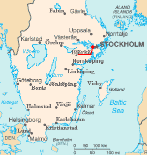 Karte von Schweden mit Birka neben Stockholm