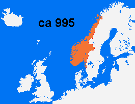 Map with Norway under the brutal
                              "Christian" Tryggvason 995