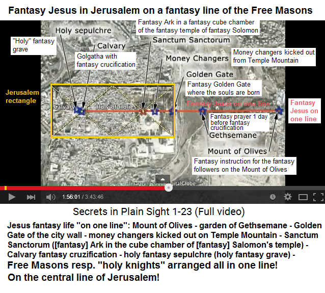 The important events of
                    fantasy Jesus are on one line, on the main line of
                    the Jerusalem rectangle - all is arranged by the
                    Freemasons which called themselves "holy
                    knights" before