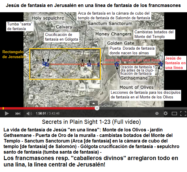La l�nea de Jes�s de
                          fantas�a corresponde con la l�nea central del
                          rect�ngulo de Jerusal�n - todo parece
                          inventado y mentido de los francmasones que se
                          llamaron "caballeros de orden"
                          antes
