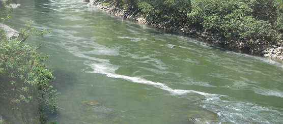 Der mit den Abw�ssern von Cusco
                  verseuchte Urubambafluss 04, Nahaufnahme des Schaums,
                  die Kloake von Cusco