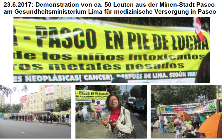 Demonstration von ca. 50 Leuten aus
                  der Minen-Stadt Pasco beim Gesundheitsministerium in
                  Lima f�r eine grundlegende Gesundheitsversorgung in
                  Pasco, 23.6.2017