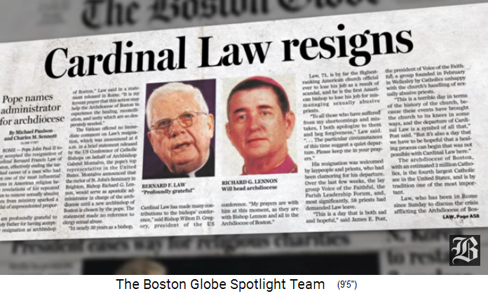 Artikel
                    des Boston Globe: Kardinal Law tritt zur�ck,
                    Nachfolger ist Kardinal Lennon