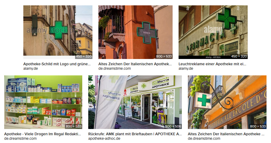 Simple cross with 4 equal
                  arms: the green cross of the pharmacies