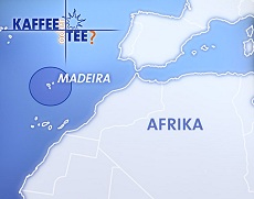 Karte mit der Insel Madeira vor Afrika, bis
                    heute portugiesisch