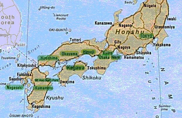 Karte
                    mit der Position von Nagasaki am westlichen Ende der
                    Insel Kyushu, Japan