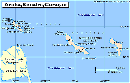 Detailkarte mit den
                            Niederl�ndischen Antillen (Cura�ao, Bonaire,
                            Aruba etc.)