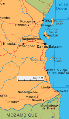 Karte der K�ste von Tansania
                            mit Kilwa
