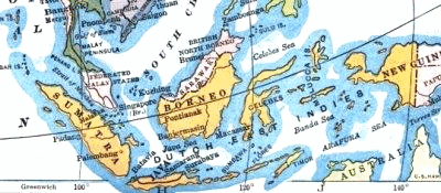 Karte mit der Insel Java im
                            Gesamtzusammenhang der Inseln von
                            Holl�ndisch-Ostindien, sp�ter Indonesien