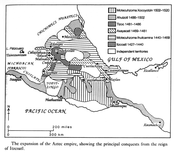 Karte des
                    Aztekenreichs : Azteken 1520 unter Moctezuma II.;
                    Website von John F. Chuchiakiv