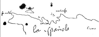 Kolumbus
                      / Colombo: Skizze der K�stenlinie mit dem Fort
                      Navidad / Weihnachten, heute Haiti