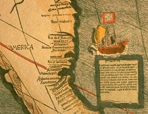 Weltkarte von Martin Waldseem�ller 1507 mit
                      Bezeichnung Amerika: Ausschnitt