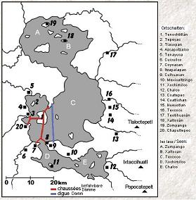 Tenochtitlan : Karte des Dammsystems Tenochtitlan : Karte des Dammsystems