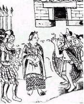 Begr�ssung
                        zwischen Cortez und Moctezuma / Montezuma in
                        Tenochtitlan / Tenochtitl�n mit �bersetzerin
                        Malinche / Dona Marina