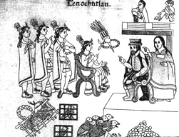 Cortez und Übersetzerin
Malinche / Dona Marina zählen das Gold des
Moctezuma / Montezuma Cortez und Übersetzerin Malinche / Dona
Marina zählen das Gold des Moctezuma /
Montezuma