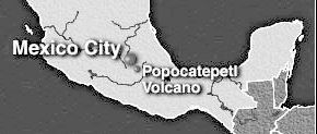 Karte: Position des Vulkans
                        Popocatepetl neben Mexico City