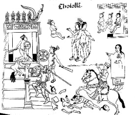 Depiction of the "Christian"
                            massacre of Hernando Cort�s against the
                            natives in Cholula