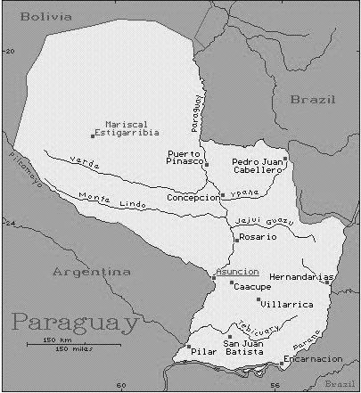 Map
                            with the position of the town of Asunci�n
                            ("Assumption of May") at the mouth
                            of Pilcomayo River into Paraguay River
