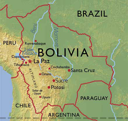 Map with the positions of
                              Potosi, in 1545 this was Peru, today it is
                              Bolivia