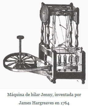 Die
                            Webmaschine "Jenny" wurde 1764 von
                            James Hargreaves erfunden