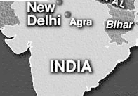 Karte mit der Stadt Agra neben Delhi, Indien