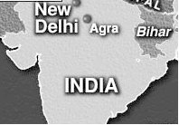 Karte mit der Stadt Agra neben Delhi, Indien