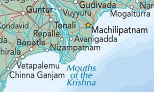 Karte mit
                    der Position von Masulipatam / Masulipatnam /
                    Machilipatnam / Bandar im Staat Andhra Pradesh an
                    der M�ndung des Flusses Krishna