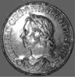 M�nze mit "Cromwell" mit Lorbeer wie
                    ein Caesar