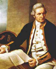 James Cook mit
                            einer Karte