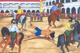 Tupac Amar� in Cusco against 4 horses in
                        1781