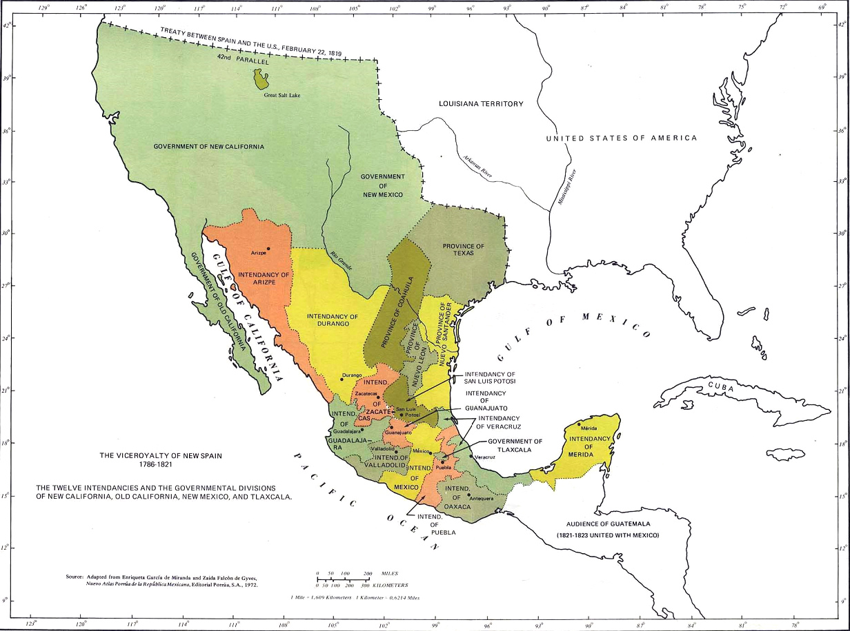 Karte des Vizek�nigreichs Neu-Spanien (Mexiko) um
              1700