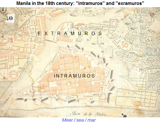 Plan von Manila aus dem
                    18. Jh. mit intramuros und extramuros