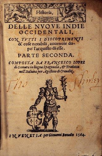 Francisco Lopez
                      de Gomara 1552: Historia, Titelblatt mit
                      Schl�gertyp